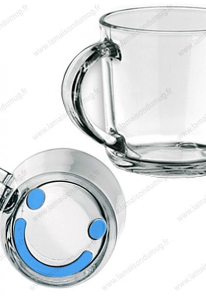 Mug verre marqué Smiley bleu