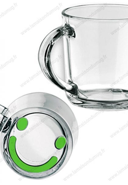 Mug verre marqué Smiley vert